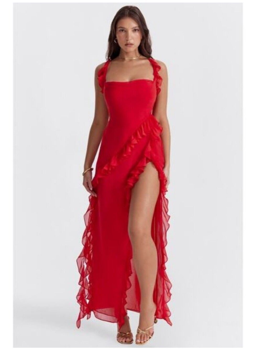 House of CB Ariela Cherry Ruffle Maxi Dress Size L+